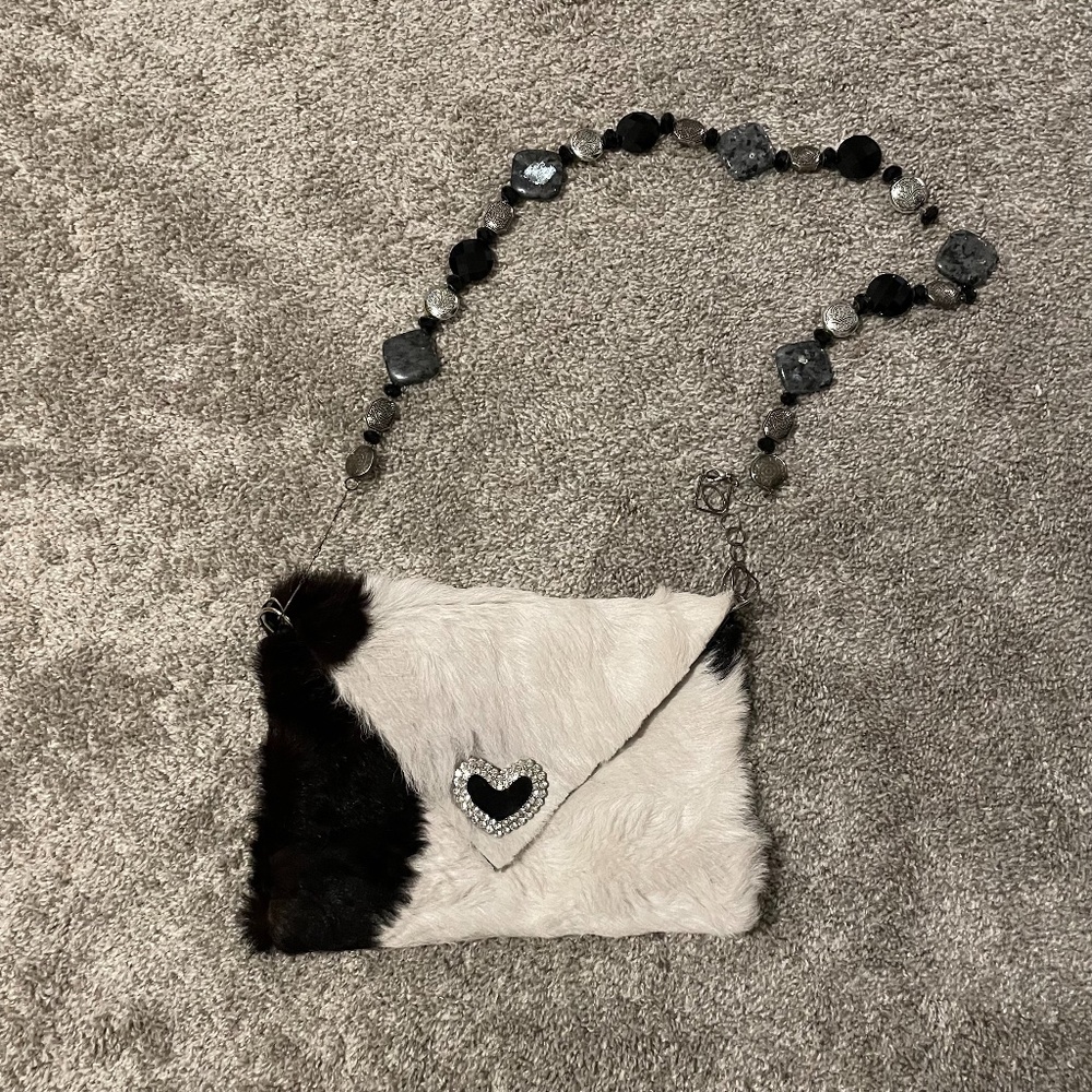 Fur Purse with Beaded Strap